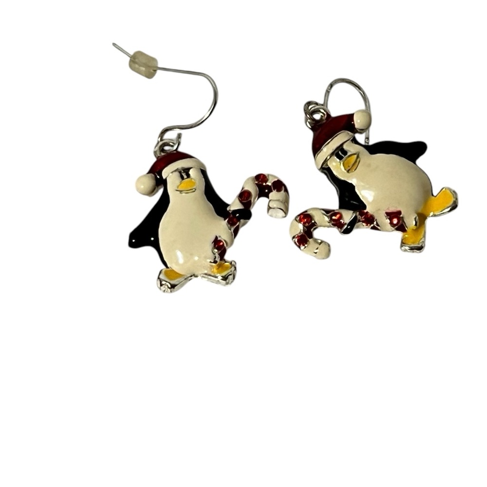 Penguin Holding candy cane Earrings drop dangle